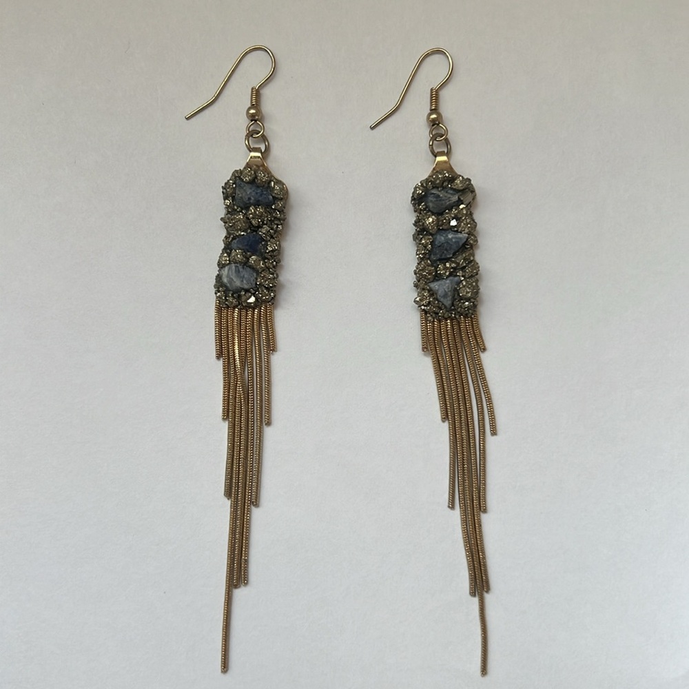Gold Plated fringe earring with Sodalite stones